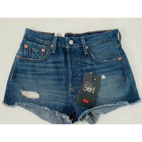 Levis Premium 501 Red Tab Denim Women 14 High Rise Button Fly Cut Off Summer NWT - Picture 3 of 7